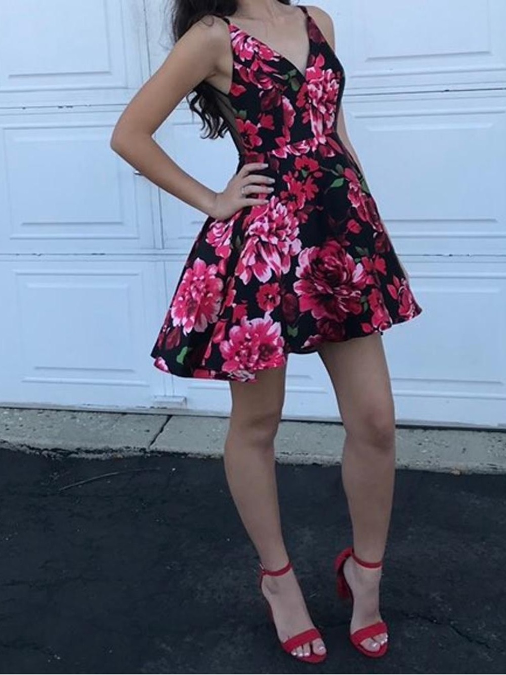 ❤️❤️Black Mini Dress with Pink Floral Print. See description about size.